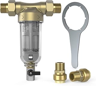 Waterdrop فلتر ترسيب المياه القابل للغسل - نظام ترشيح مسبق للمنزل بالكامل، 50 ميكرون، 1" MNPT + 3/4" FNPT، يحبس - Image 1