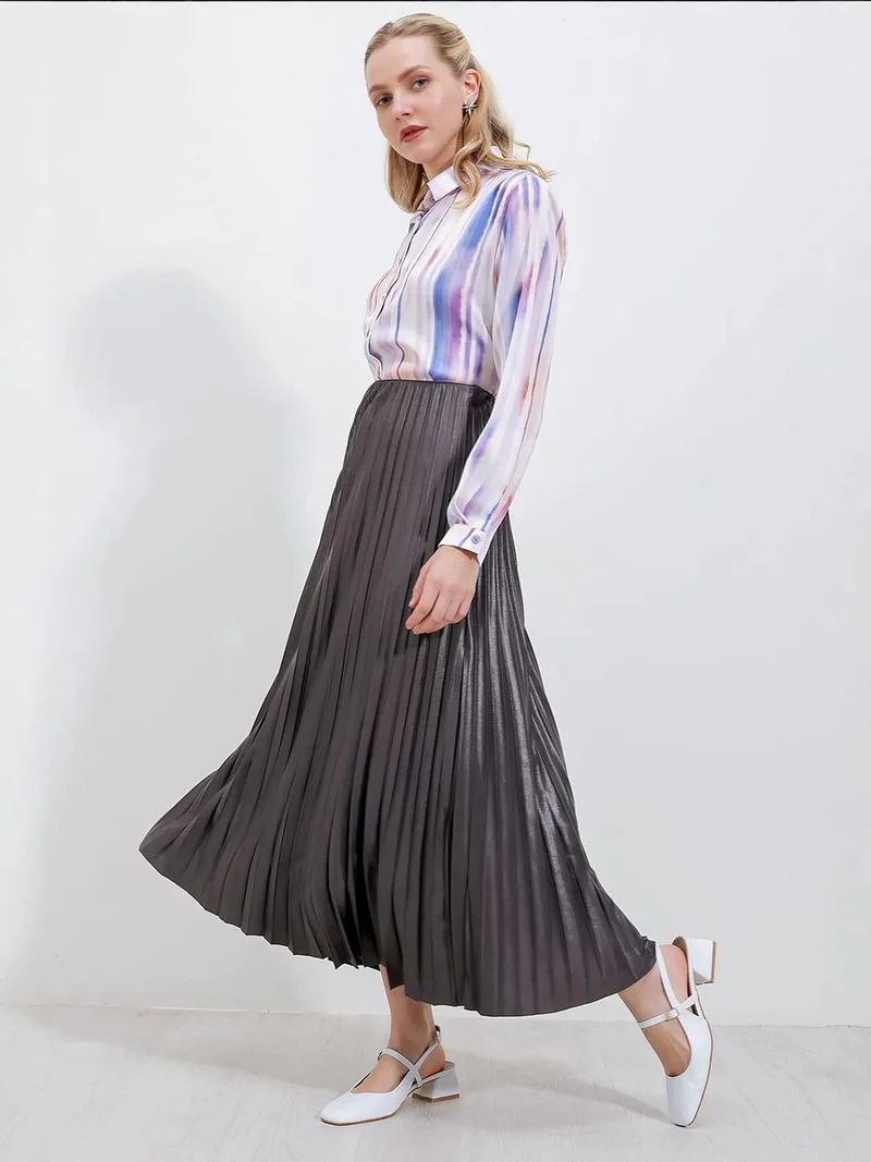 BIG DART BDART Metallic Textured High Waist Maxi Skirt with Ruffle Detail