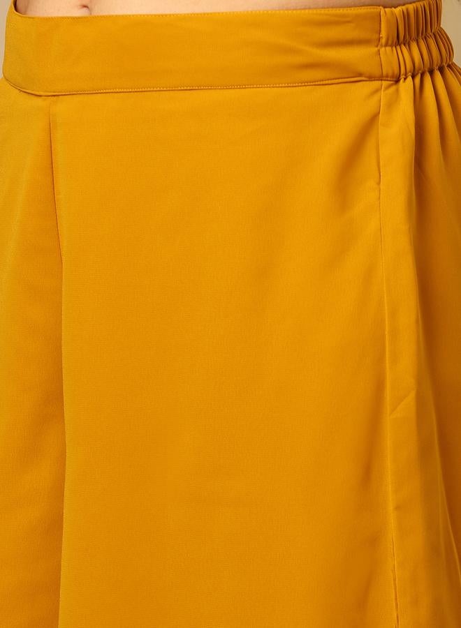 globus Yellow Zari Embroidered Sequined Kurta and Flared Palazzos Set - Image 5