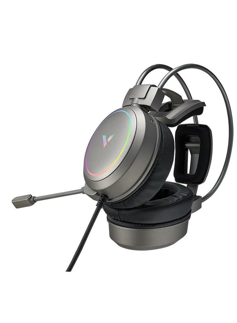 Vh610 Gaming Headset 7.1 Virtual Surround Sound Integrated Line Control Graphene RGB LED Light Headphone for Compurter Game Silver - Image 2