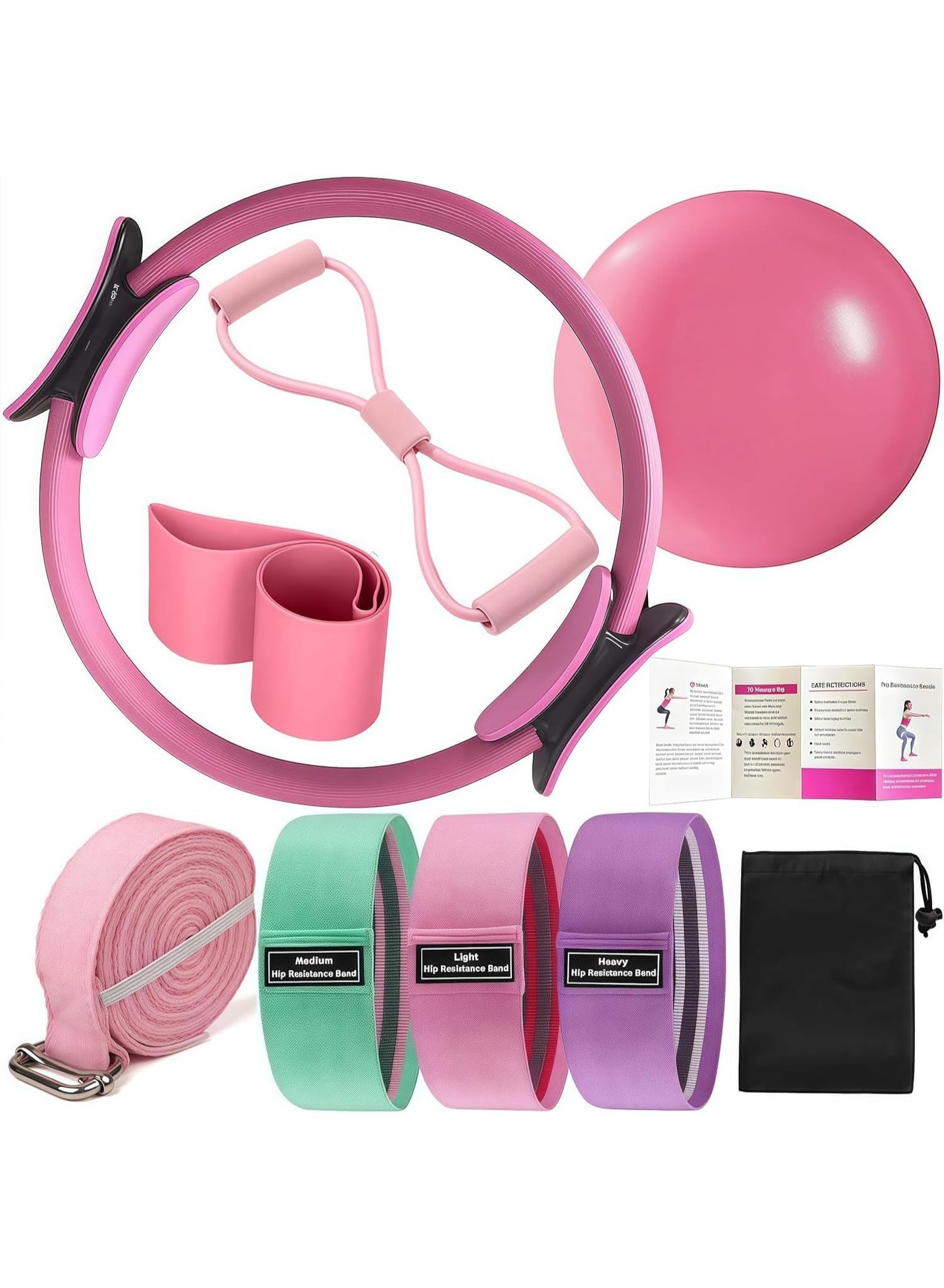 Pilates Ring Kit for Women Home Workouts Better Pilates Essentials Kits Equipments Sets Accessories Magic Ring Booty Bands Glutes Yoga Ball 25cm Figure 8 Resistance Yoga Bands for Stretching 8 Pcs