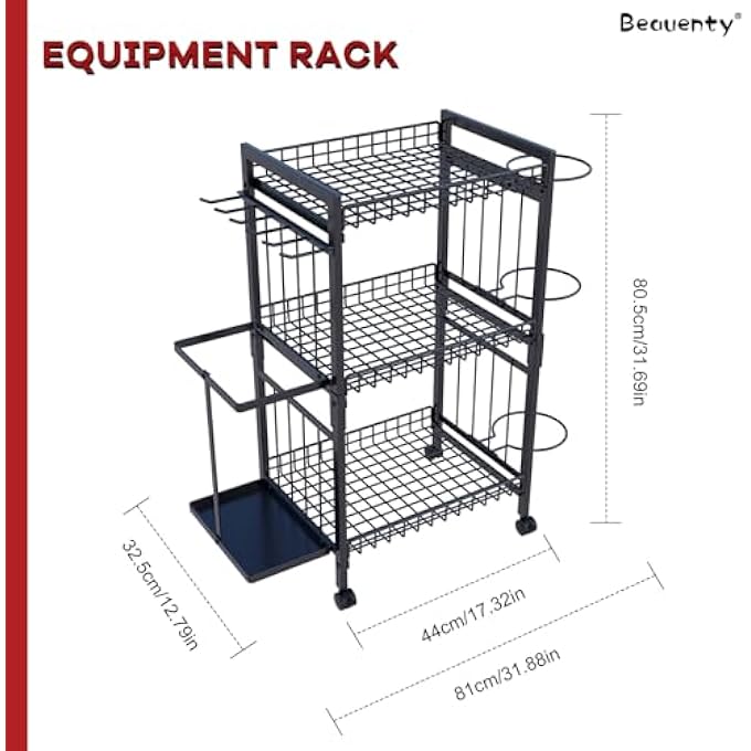 rayihni Yoga Mat Storage Rack, 3 Tier Home Gym Sports Equipment Organizer Workout Equipment Storage Rack With Wheels For Yoga Mat Foam Roller Dumbbells Kettlebells - Image 4