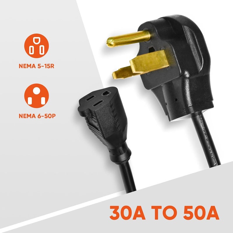 HITBOX Plug Adapter Cord, 30cm 11.8″ Long 14 AWG 2.08mm², NEMA 6-50P NEMA 5-15R Cord Adapter, Not Covert Voltage, Only Change Plug Style - Image 2