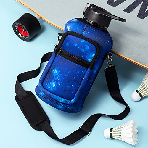 Fimibuke Half Gallon Water Bottle with Sleeve 64 OZ Water Bottle with Handle & Straw Leakproof Motivational Sports Gym Water Bottle with Time Marker BPA Free Water Jug with Neoprene Holder - Galaxy - Image 5