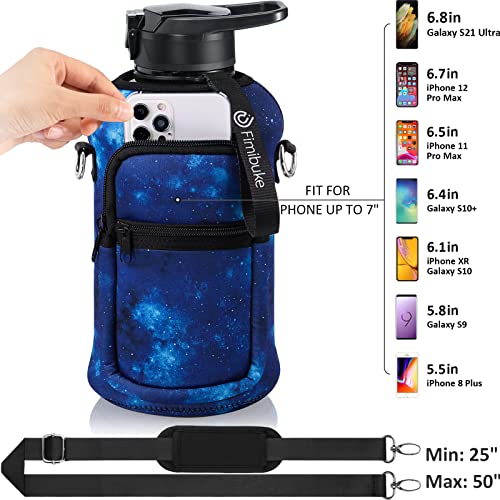 Fimibuke Half Gallon Water Bottle with Sleeve 64 OZ Water Bottle with Handle & Straw Leakproof Motivational Sports Gym Water Bottle with Time Marker BPA Free Water Jug with Neoprene Holder - Galaxy - Image 2
