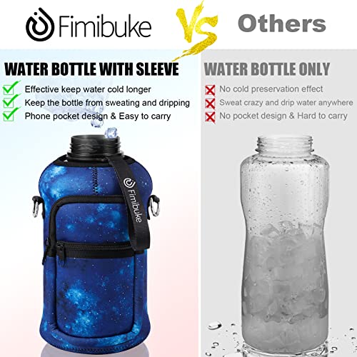 Fimibuke Half Gallon Water Bottle with Sleeve 64 OZ Water Bottle with Handle & Straw Leakproof Motivational Sports Gym Water Bottle with Time Marker BPA Free Water Jug with Neoprene Holder - Galaxy - Image 3