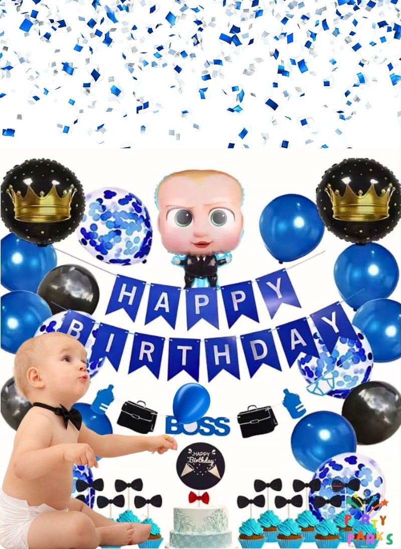 ALCR Theme Birthday Party Decoration Set with Latex, Foil, Confetti Balloons with Banner, Cupcake Toppers, Party Supplies For Kids, Boys, Girls – Party Sparks (Boss Baby Theme Birthday Set) - Image 4