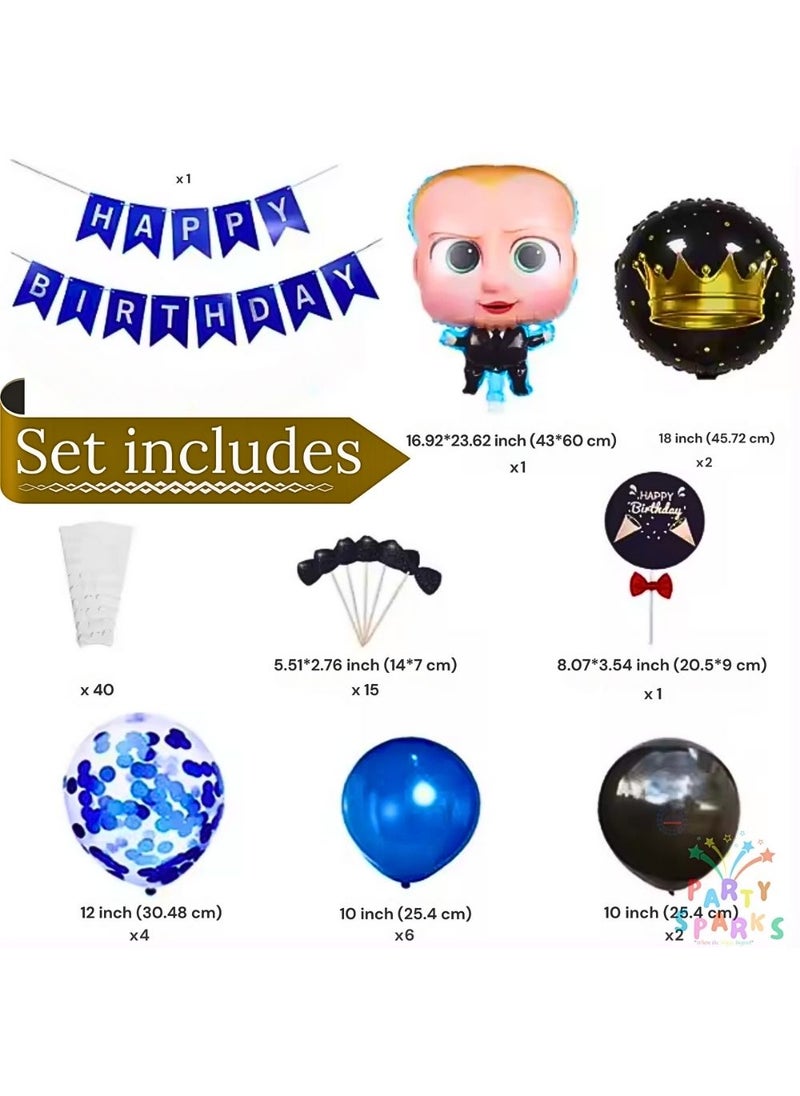 ALCR Theme Birthday Party Decoration Set with Latex, Foil, Confetti Balloons with Banner, Cupcake Toppers, Party Supplies For Kids, Boys, Girls – Party Sparks (Boss Baby Theme Birthday Set) - Image 2