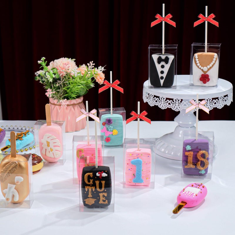Temlqpack 20Pack 3.5""X 2.4""X 1.38""Clear Rice Krispie Treat Boxes With Sticks Individually Wrapped Packaing Kit Cakesickle Boxes Marshmallows Party Favors Boxes For Christmas Valentine'S Birthday - Image 3