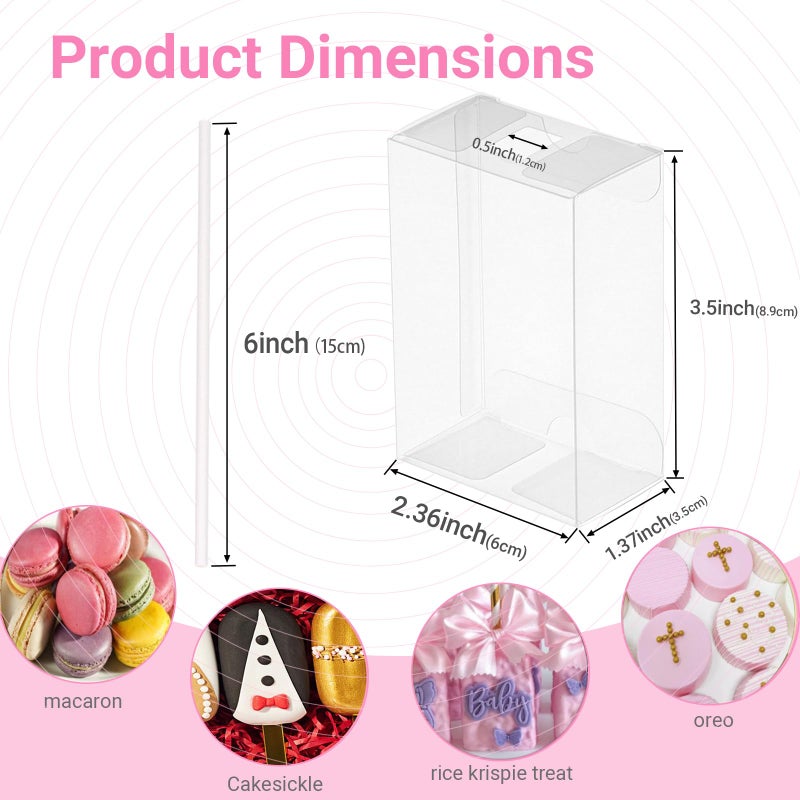 Temlqpack 20Pack 3.5""X 2.4""X 1.38""Clear Rice Krispie Treat Boxes With Sticks Individually Wrapped Packaing Kit Cakesickle Boxes Marshmallows Party Favors Boxes For Christmas Valentine'S Birthday - Image 4