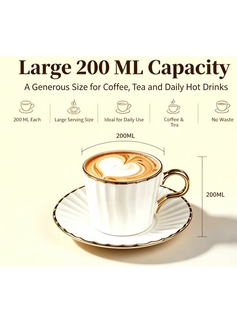 LATEEN 200ml 6 Sets Porcelain Coffee Cup Tea Cup and Saucer Set Espresso Cups with Saucers, Greek Arabic Turkish Coffee Cups - Image 3