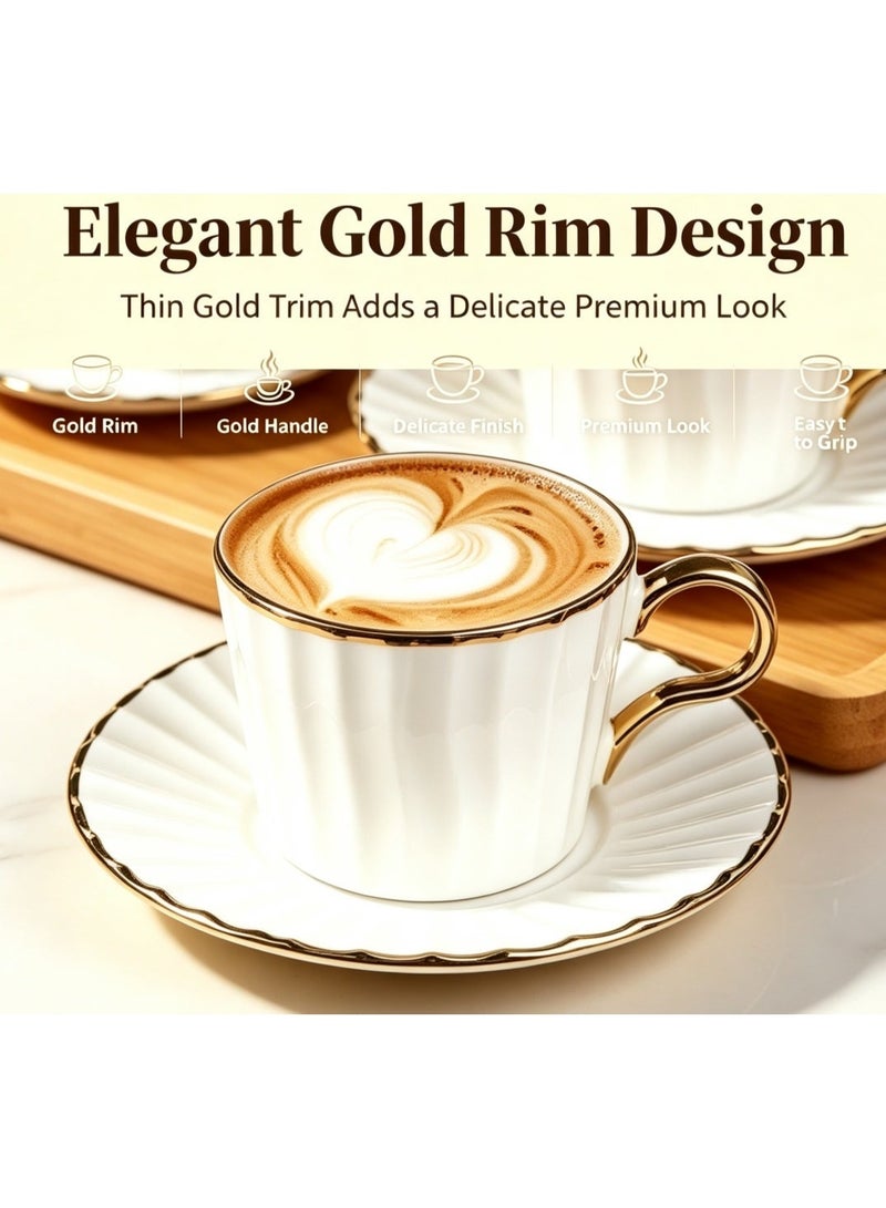 LATEEN 200ml 6 Sets Porcelain Coffee Cup Tea Cup and Saucer Set Espresso Cups with Saucers, Greek Arabic Turkish Coffee Cups - Image 5