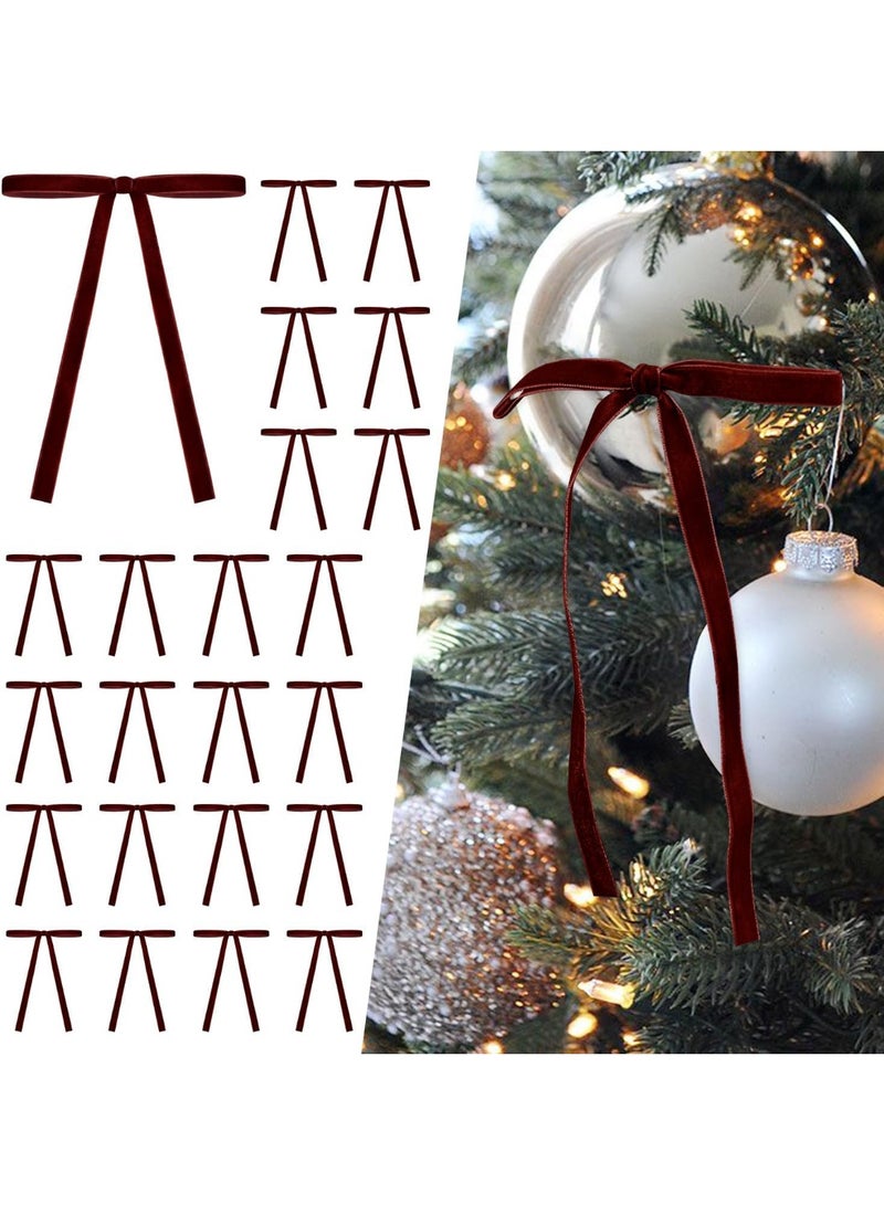 24 قوس شجرة عيد الميلاد البرجندي المخملية ، ألقاب الباب الزخرفية الزخرفية ، قوس شجرة عيد الميلاد المخملية مع قوس شجرة عيد الميلاد ، DIY حزمة الهدايا الحرفية مع قوس عيد الميلاد (3/8 بوصة واسعة ، 5.1 × 7.1 بوصة) - Image 1