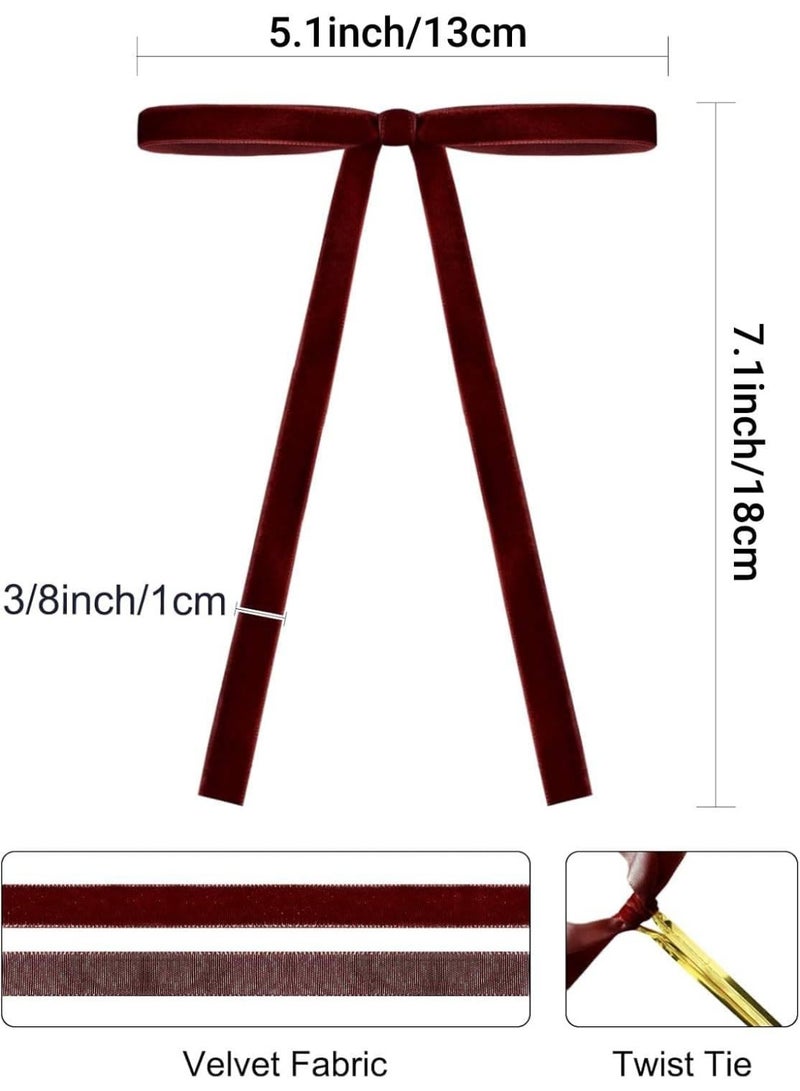 24 قوس شجرة عيد الميلاد البرجندي المخملية ، ألقاب الباب الزخرفية الزخرفية ، قوس شجرة عيد الميلاد المخملية مع قوس شجرة عيد الميلاد ، DIY حزمة الهدايا الحرفية مع قوس عيد الميلاد (3/8 بوصة واسعة ، 5.1 × 7.1 بوصة) - Image 2