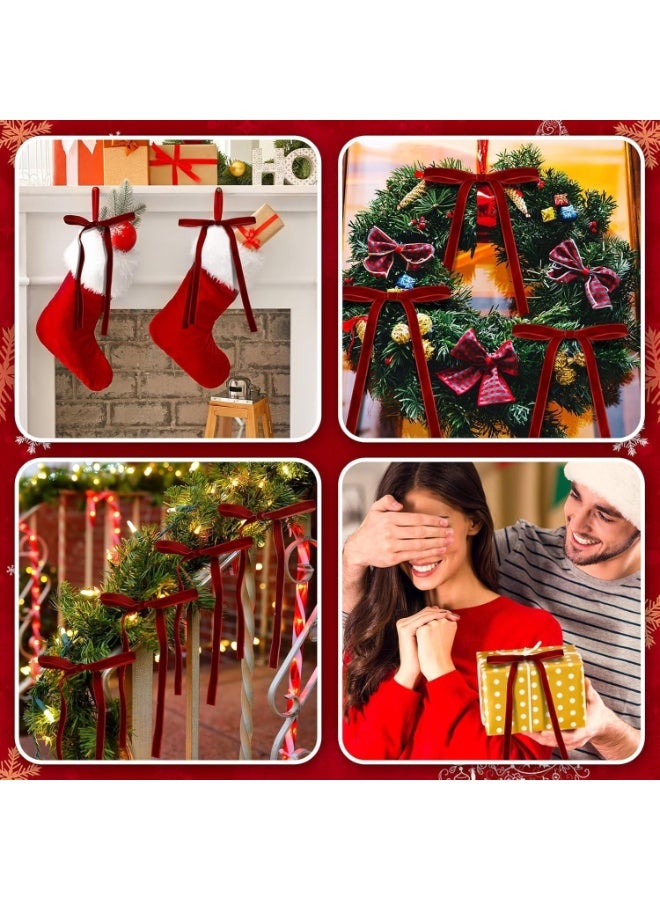 24 قوس شجرة عيد الميلاد البرجندي المخملية ، ألقاب الباب الزخرفية الزخرفية ، قوس شجرة عيد الميلاد المخملية مع قوس شجرة عيد الميلاد ، DIY حزمة الهدايا الحرفية مع قوس عيد الميلاد (3/8 بوصة واسعة ، 5.1 × 7.1 بوصة) - Image 5