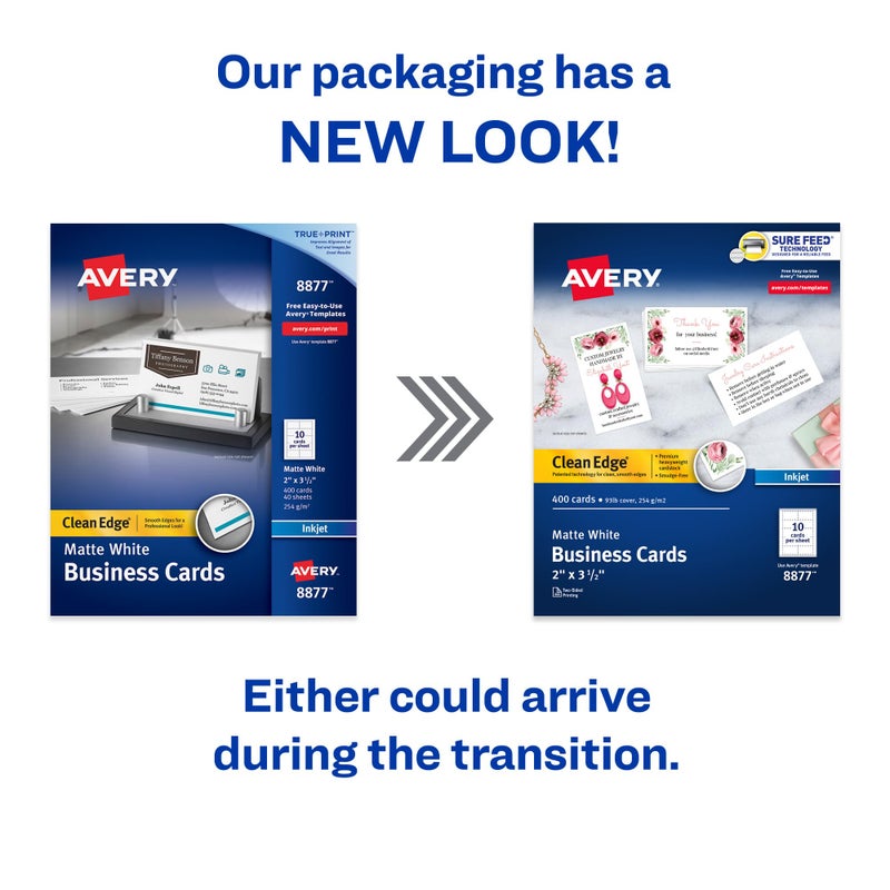 Avery Clean Edge Printable Business Cards with Sure Feed Technology, 2" x 3.5", White, 400 Blank Cards for Inkjet Printers (08877) - Image 2