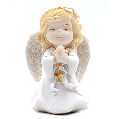 Comfy Hour Faith and Hope Collection Praying Girl Angel with Rosary Figurine, Keepsake, My First Communion, Polyresin - Image 1