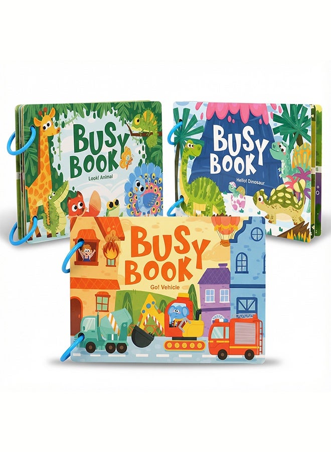 كتاب أنشطة من قماش الفيلت مونتيسوري للأطفال – لوحة ألغاز تعليمية ثلاثية الأبعاد وكتاب تعلم لرياض الأطفال مع مجموعة تعلم الحيوانات والديناصورات والمركبات – لعبة مونتيسوري تعليمية حسية للأطفال الصغار، الأولاد والبنات من عمر 3 سنوات وما فوق - Image 1