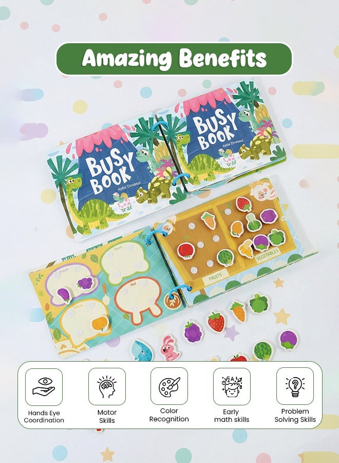 كتاب أنشطة من قماش الفيلت مونتيسوري للأطفال – لوحة ألغاز تعليمية ثلاثية الأبعاد وكتاب تعلم لرياض الأطفال مع مجموعة تعلم الحيوانات والديناصورات والمركبات – لعبة مونتيسوري تعليمية حسية للأطفال الصغار، الأولاد والبنات من عمر 3 سنوات وما فوق - Image 2