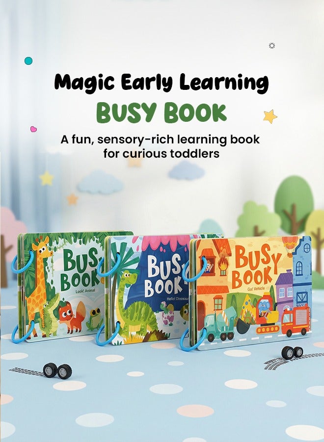 كتاب أنشطة من قماش الفيلت مونتيسوري للأطفال – لوحة ألغاز تعليمية ثلاثية الأبعاد وكتاب تعلم لرياض الأطفال مع مجموعة تعلم الحيوانات والديناصورات والمركبات – لعبة مونتيسوري تعليمية حسية للأطفال الصغار، الأولاد والبنات من عمر 3 سنوات وما فوق - Image 5