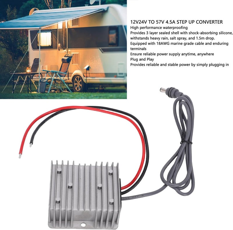 Yechiry 12V24V to 57V 4.5A Step Up Converter, Triple Sealed Shockproof Power Module, Marine Grade Power Supply with Cables, Ideal for RVs, Trucks & Outdoor Equipment - Image 5