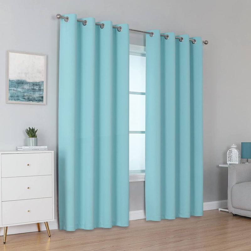 DUALIFE Aqua Colored Curtains 84 Inch Length Blue Bedroom Curtains for Girls Kids Nursery  Grommet Blackout Curtain Panels Window Drapes 2 Panels Set 52 by 84 Inches Long - Image 2