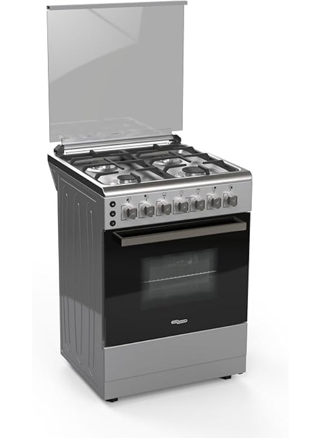 Freestanding Gas Cooker, 4-Burner Full-Safety Stainless Steel Cooktop, Cast Iron Grid, Gas Oven And Grill with Rotisserie, Auto Ignition - 4 SGC6175MSFS Silver