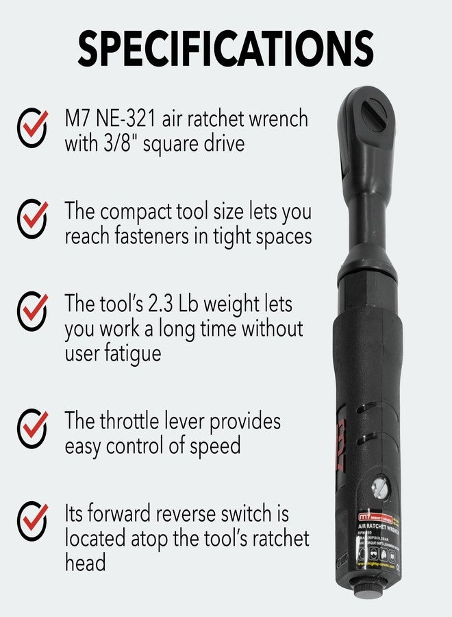 M7 NE-321 3/8-inch Pneumatic Ratchet Wrench, Compact and Lightweight 3/8 Torque Wrench for Auto Repair, Mechanic Tool with 69 ft-lb Maximum Reverse Torque, Ergonomic Air Tool with High Performance - Image 4