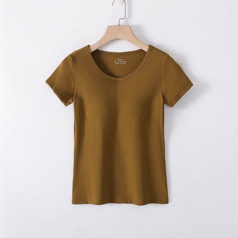 T-Shirt For Women With Chest Pad, All-In-One Long Style, Anti-Exposure Short-Sleeved Top, Bottoming Intimates, Can Be Worn Outside In - Image 1