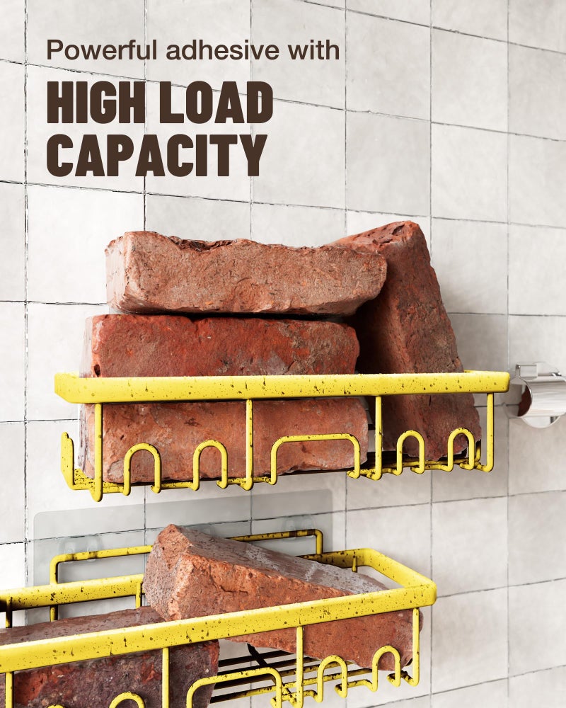 Veken Adhesive Shower Caddy 6-Pack Heavy Weight Bearing Large Wall Mounted Shower Shelves Rack Organizer Storage Accessories with Soap Dish&Toothbrush Holder Ideal for Bathroom Home&Kitchen Gold - Image 4