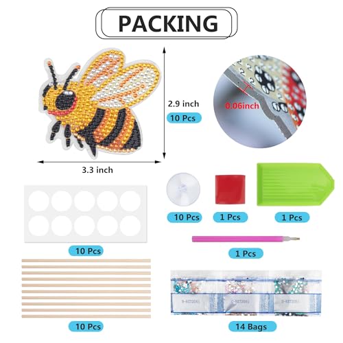 SWATOM 10PCS Diamond Art Kits for Adults for Garden Decor with Butterfly, Hummingbird, Ladybug, Bee, Dragonfly Stakes Diamond Painting Ornaments Kits for Indoor Outdoor Yard Decoration Crafts - Image 2