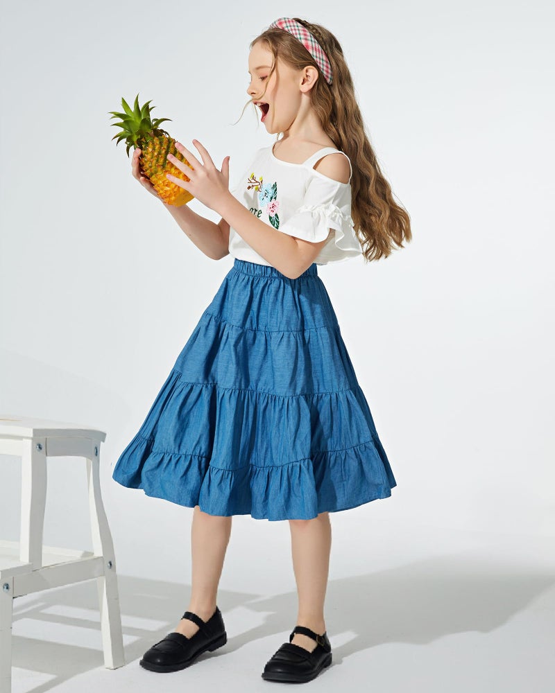 J·E Sterguard Girls' Skirt Pure Cotton Navy Blue Knee Length A-Line Hem Skirts for Girl 14-16 2252SL7 - Image 2