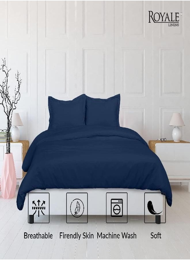 Royale ROYALE Navy Duvet Cover Twin Size - Washed Duvet Cover Set, 2 Piece Double Brushed Duvet Covers with Button Closure & Corner Ties - 1 Duvet Cover 68x90 inches and 1 Pillow Shams - Comforter Cover  - Image 3