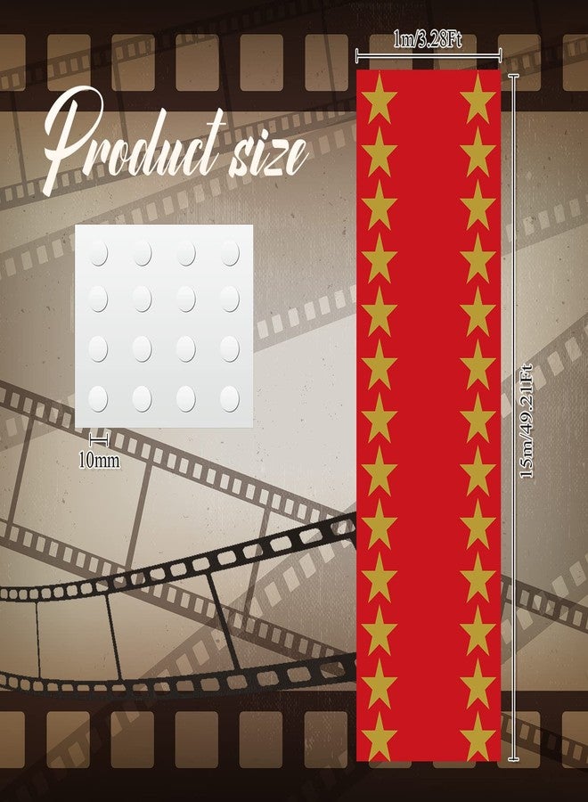 Woanger Plastic Movie Night Runner with Gold Star 30 μm Thickness Runner Rug Red Carpet Decor for Aisle Floor Runway Stage Stair Hallway Movie Theme Birthday Wedding Prom Party(3.3 x 50 Ft,Classic) - Image 2