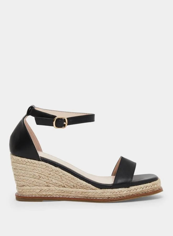 RAID Raid Jazper Black Ankle Strap Wedge Sandals