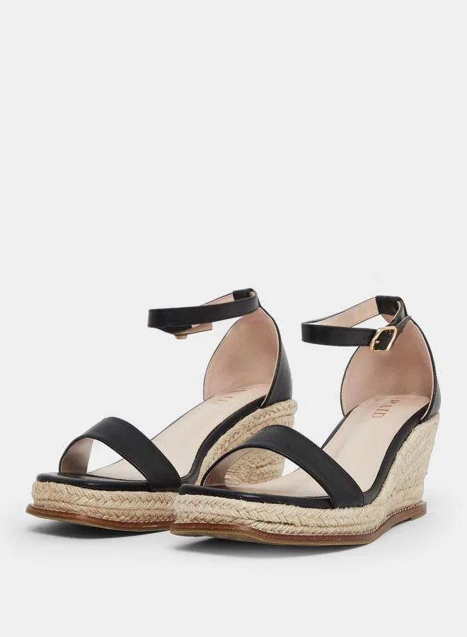 RAID Raid Jazper Black Ankle Strap Wedge Sandals