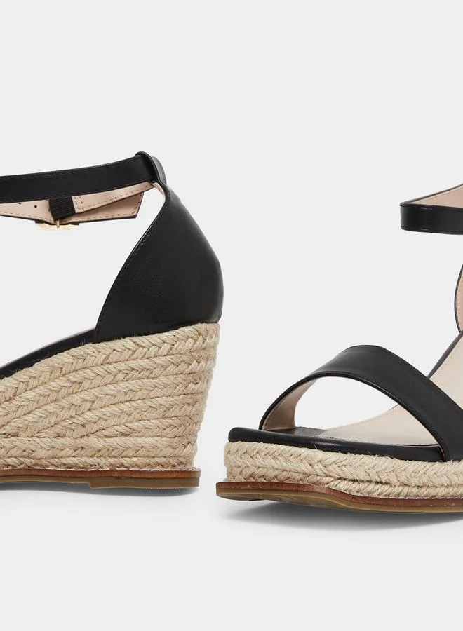 RAID Raid Jazper Black Ankle Strap Wedge Sandals