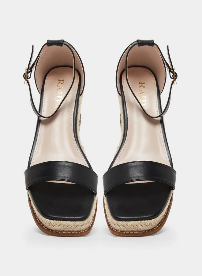 RAID Raid Jazper Black Ankle Strap Wedge Sandals