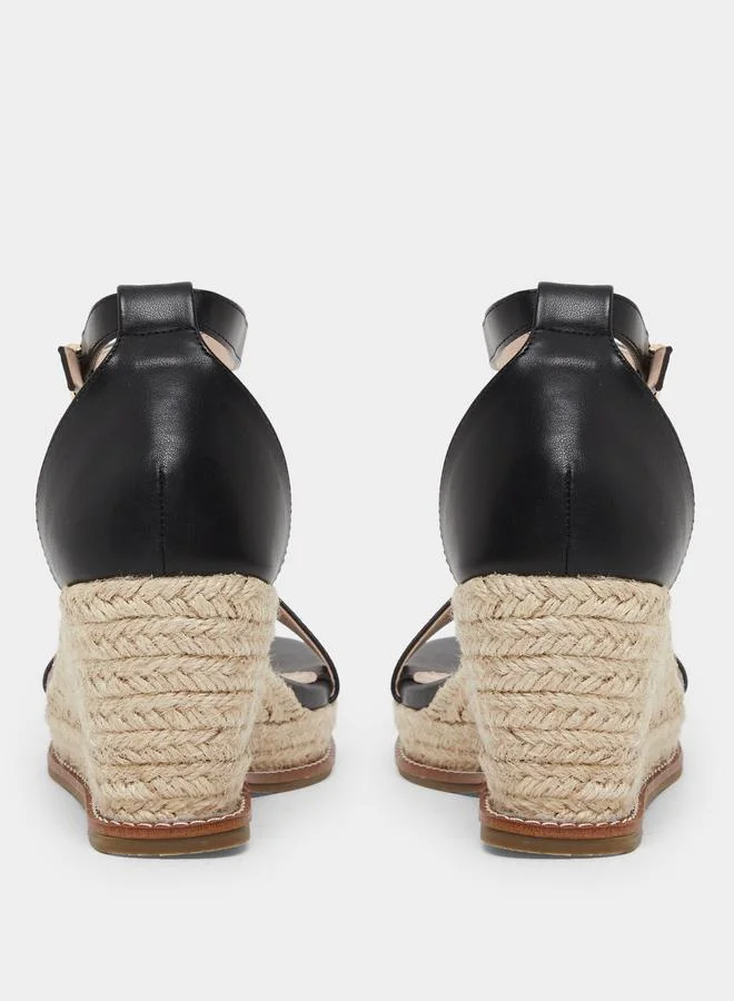 RAID Raid Jazper Black Ankle Strap Wedge Sandals