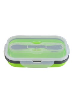 Generic Silicone Folding Lunch Box With Spoon And Fork Portable Lunch Box For Students Lunch Box Retractable Refrigerator Fresh-keeping Box Silicone Lunch Box-Specifications:Green  - Image 1
