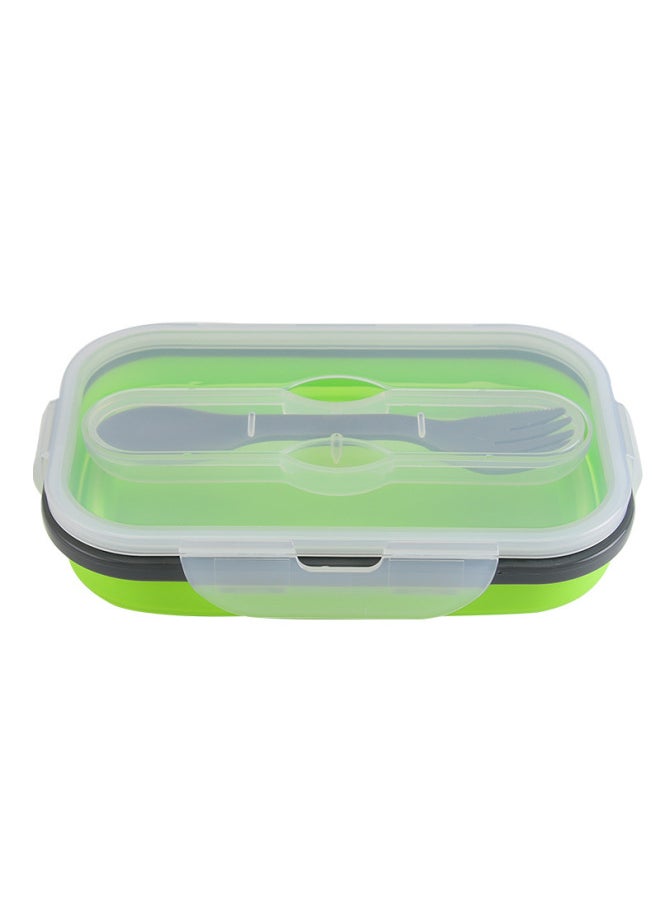Generic - Silicone Folding Lunch Box With Spoon And Fork Portable Lunch Box For Students Lunch Box Retractable Refrigerator Fresh-keeping Box Silicone Lunch Box-Specifications:Green - Image 1