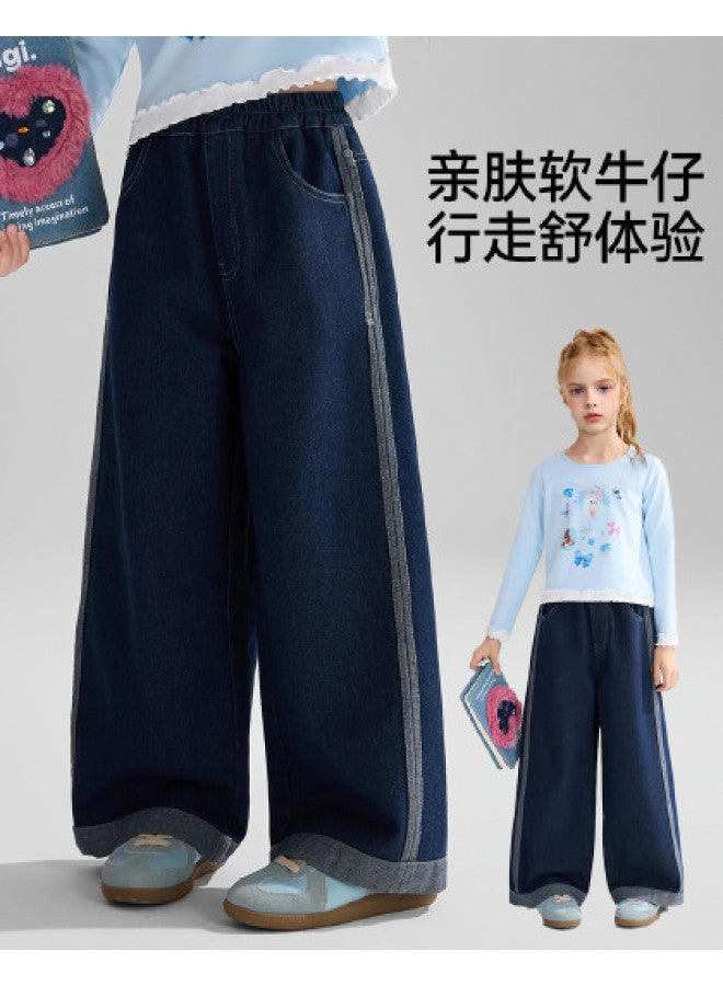 ASK JUNIOR سروال أطفال 25 خريف أولاد كبار بلوك ألوان جينز ناعم بنات بنطال ساق مستقيم سروال غير رسمي - Image 1