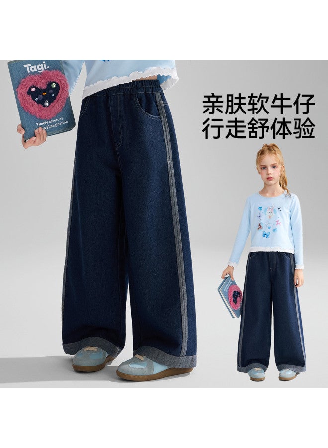 ASK JUNIOR سروال أطفال 25 خريف أولاد كبار بلوك ألوان جينز ناعم بنات بنطال ساق مستقيم سروال غير رسمي - Image 2