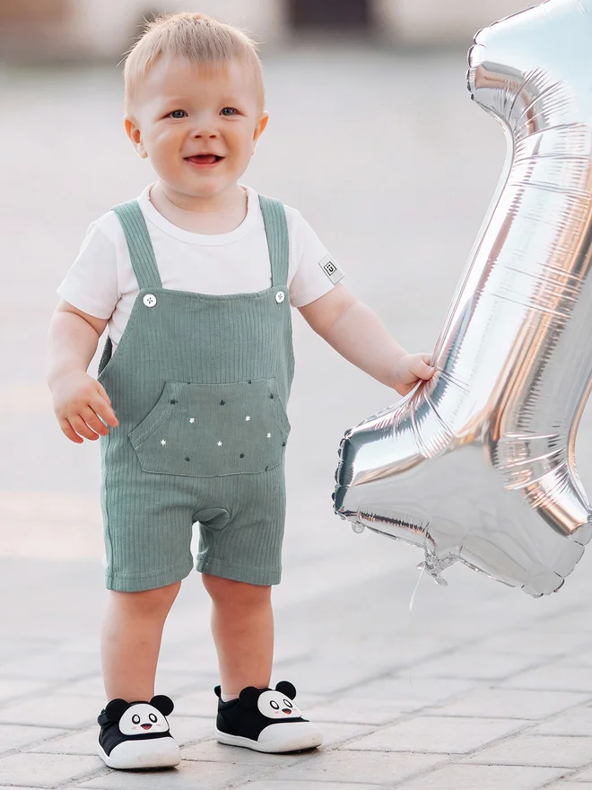 بابيز_بيسك Babies Basic Premium Ribbed Cotton Dungaree with Short Sleeves T-Shirt
