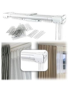 Heavy Duty Ultra Corded Double Adjustable Extendable Traverse Curtain Rails Curtain Tracks  with Curtain Hanging Pinch Pleat 4 Prongs Hooks, 210 – 398 cm, WHITE