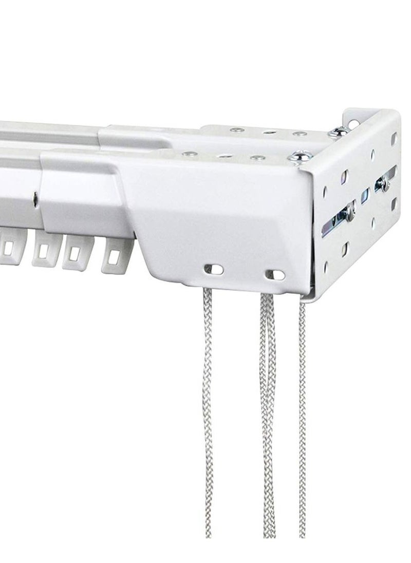 AL WADI FURNITURE - Heavy Duty Ultra Corded Double Adjustable Extendable Traverse Curtain Rails Curtain Tracks  with Curtain Hanging Pinch Pleat 4 Prongs Hooks, 210 – 398 cm, WHITE - Image 1