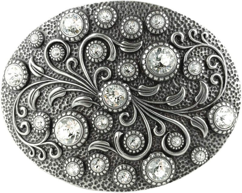 Belts.com Rhinestone Crystal Belt Buckle Antique/Brass Oval Floral Engraved Buckle - Image 1