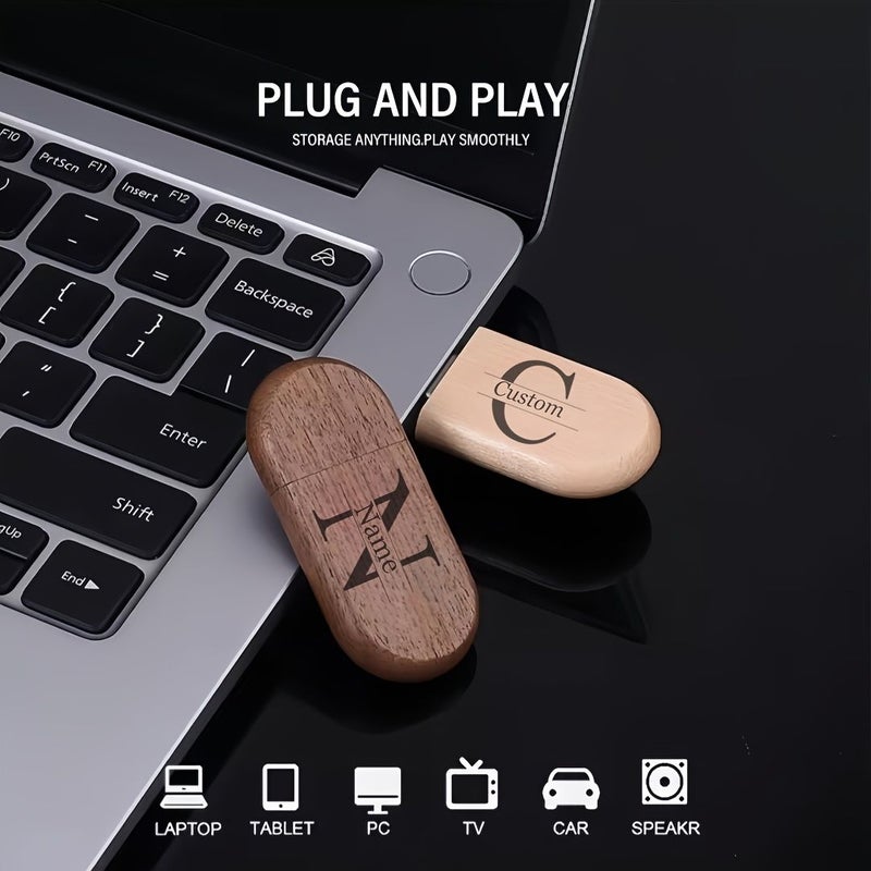 ذاكرة USB خشبية من الخيزران المضغوط والكربوني المنقوش بالليزر حسب الطلب بسعة 128 جيجابايت - Image 1