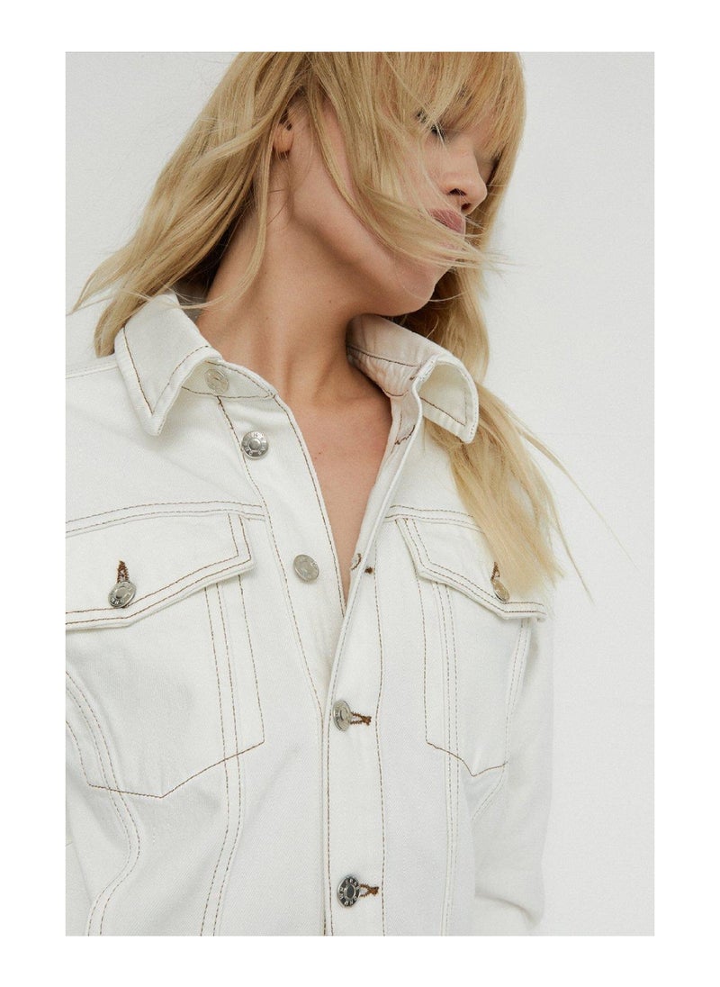 WAREHOUSE - Denim White Contrast Stitch Jacket - Image 1