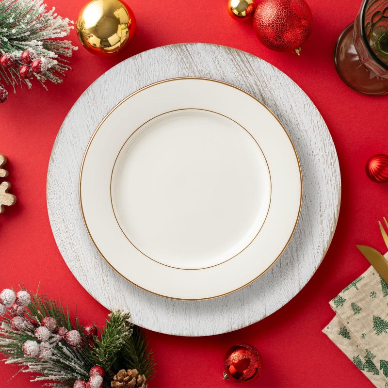 Opexscal 13" Antique White Charger Plates, Round Charger for Dinner Plates, Farmhouse Plate Chargers, Rustic Table Chargers for Parties, Family Dinners, 6Pcs - Image 2